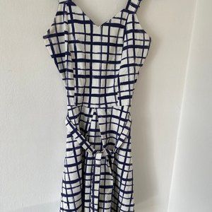 Sundress with Navy Pattern and Waist Tie